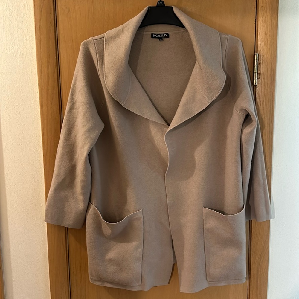 Picadilly Canada Women’s Shawl Collar Open Front Cardigan Sweater Tan Size XL